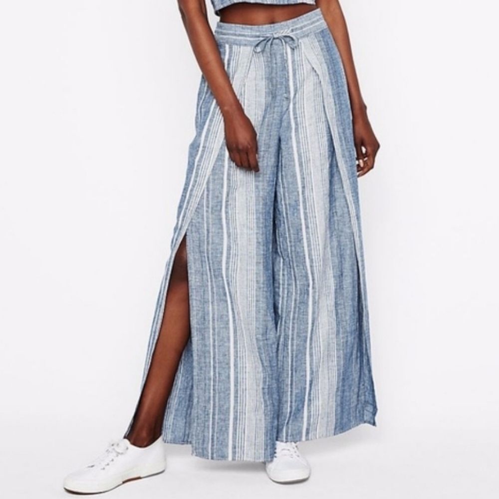 Express linen blend high rise striped wide leg pants size small